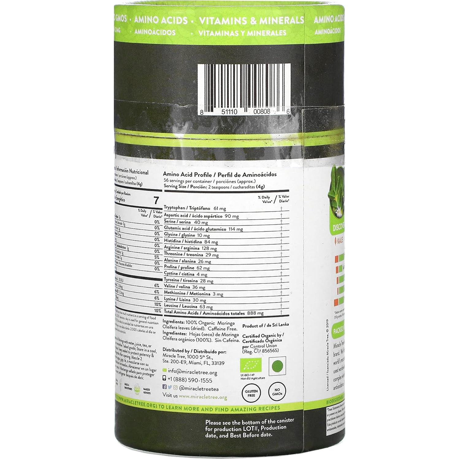 Polvo de Moringa Orgánica Miracle Tree 226.8 g Sin Aditivos