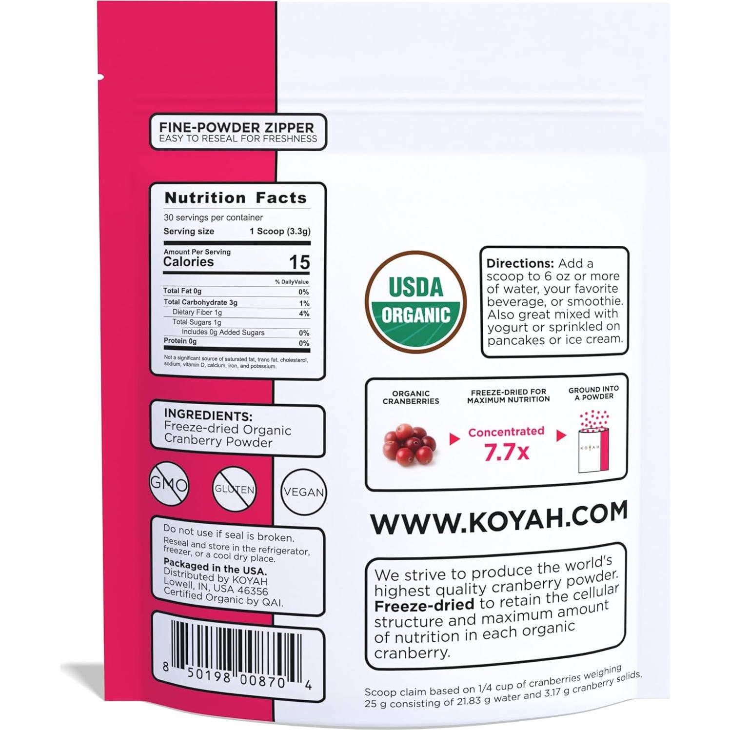 Polvo de Arándano Orgánico KOYAH - 30 Porciones Liofilizado