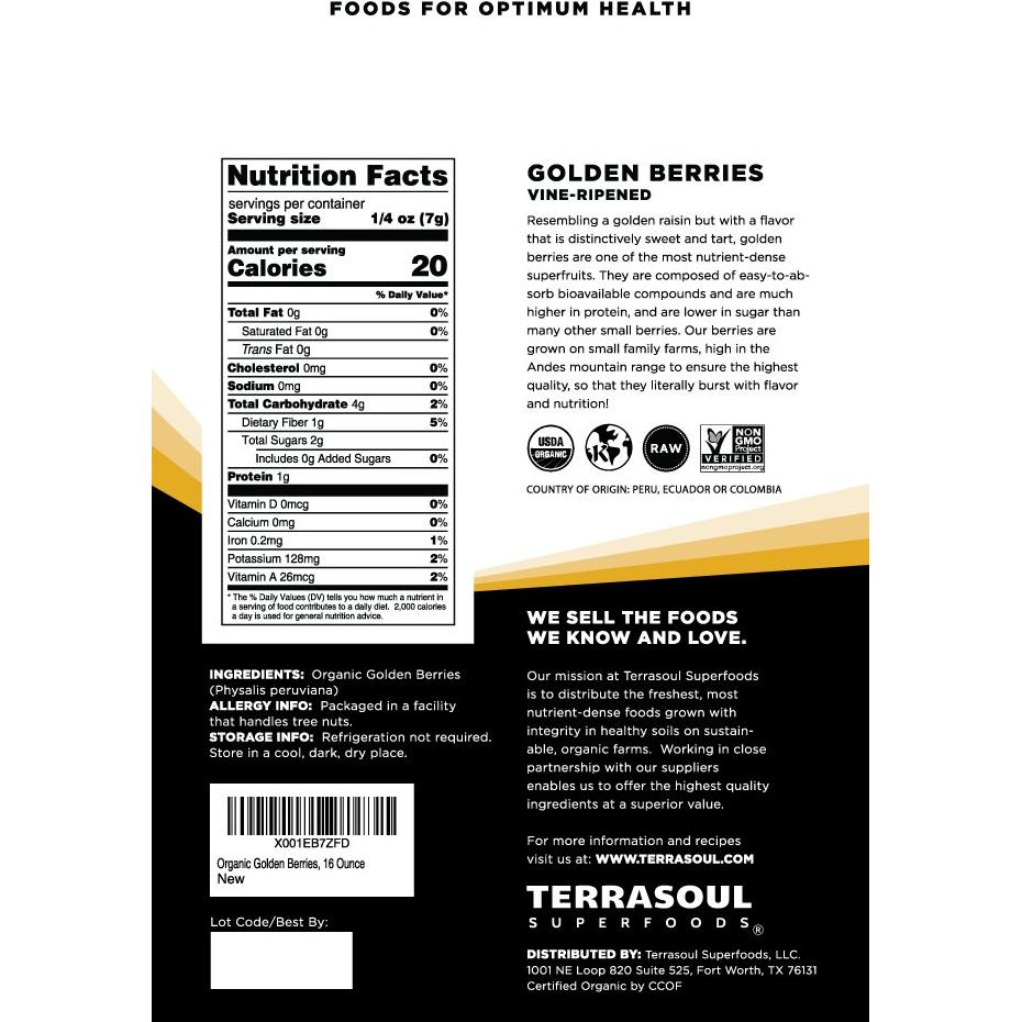 Berrys Dorados Secos Orgánicos Terrasoul 454g - Snack Saludable