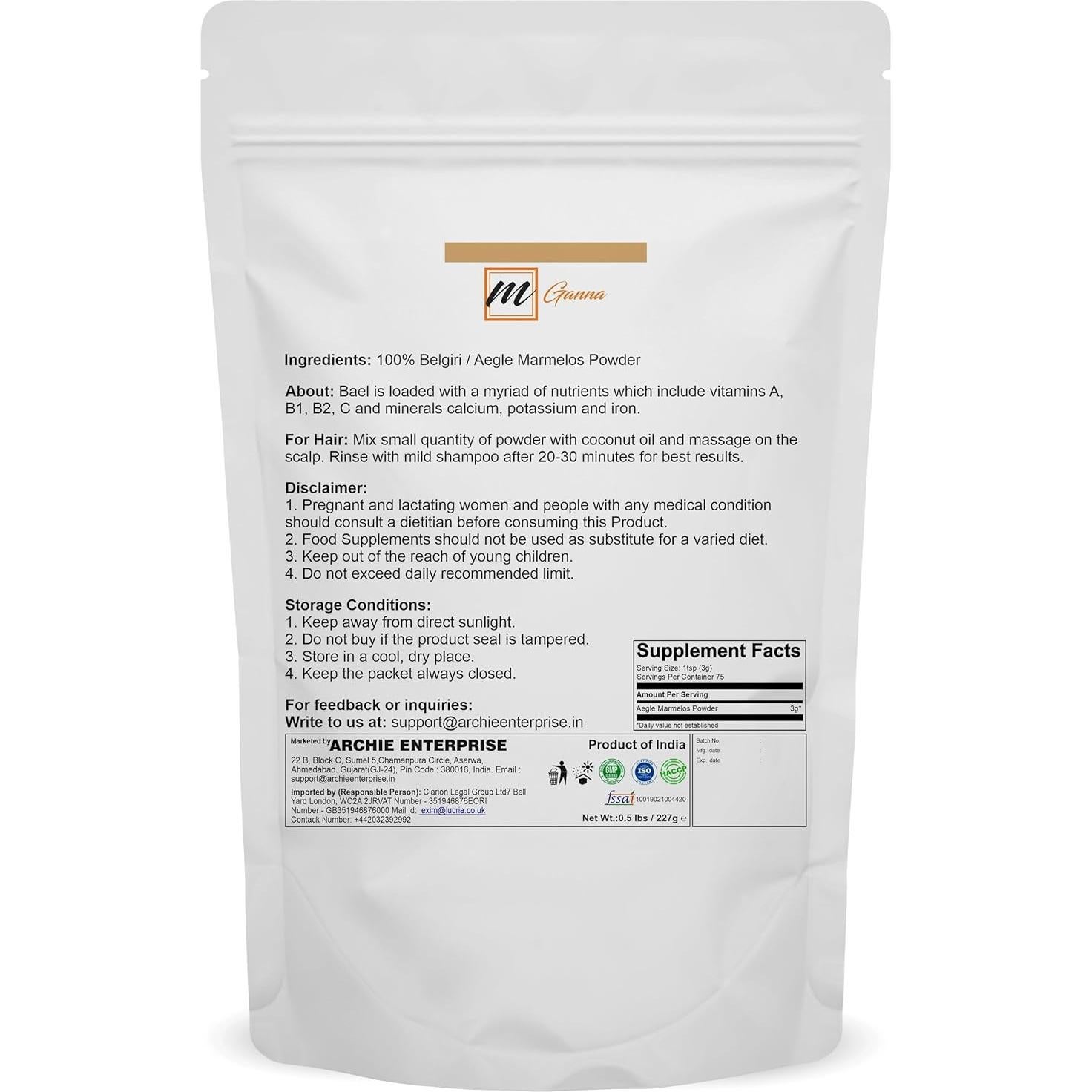 Polvo de Belgiri 100% Natural mGanna 227g - Cuidado Cabello y Piel