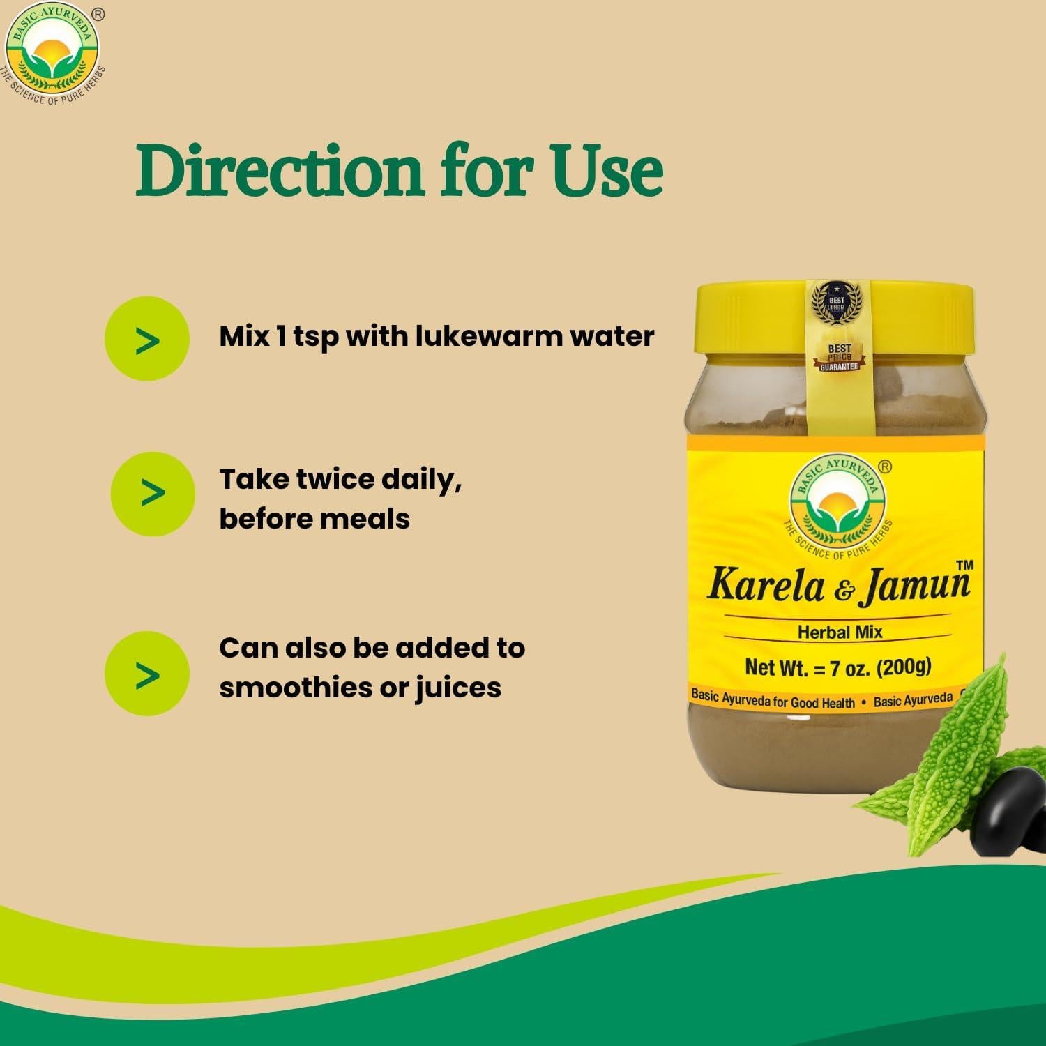 Mezcla en Polvo Herbal Karela y Jamun Basic Ayurveda 200g