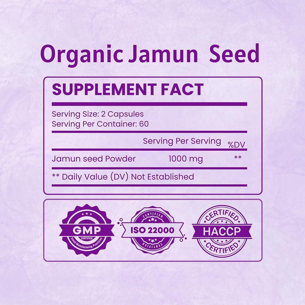 Semillas de Jamun Orgánicas Ireya Ayurveda 1000mg 120 Cápsulas