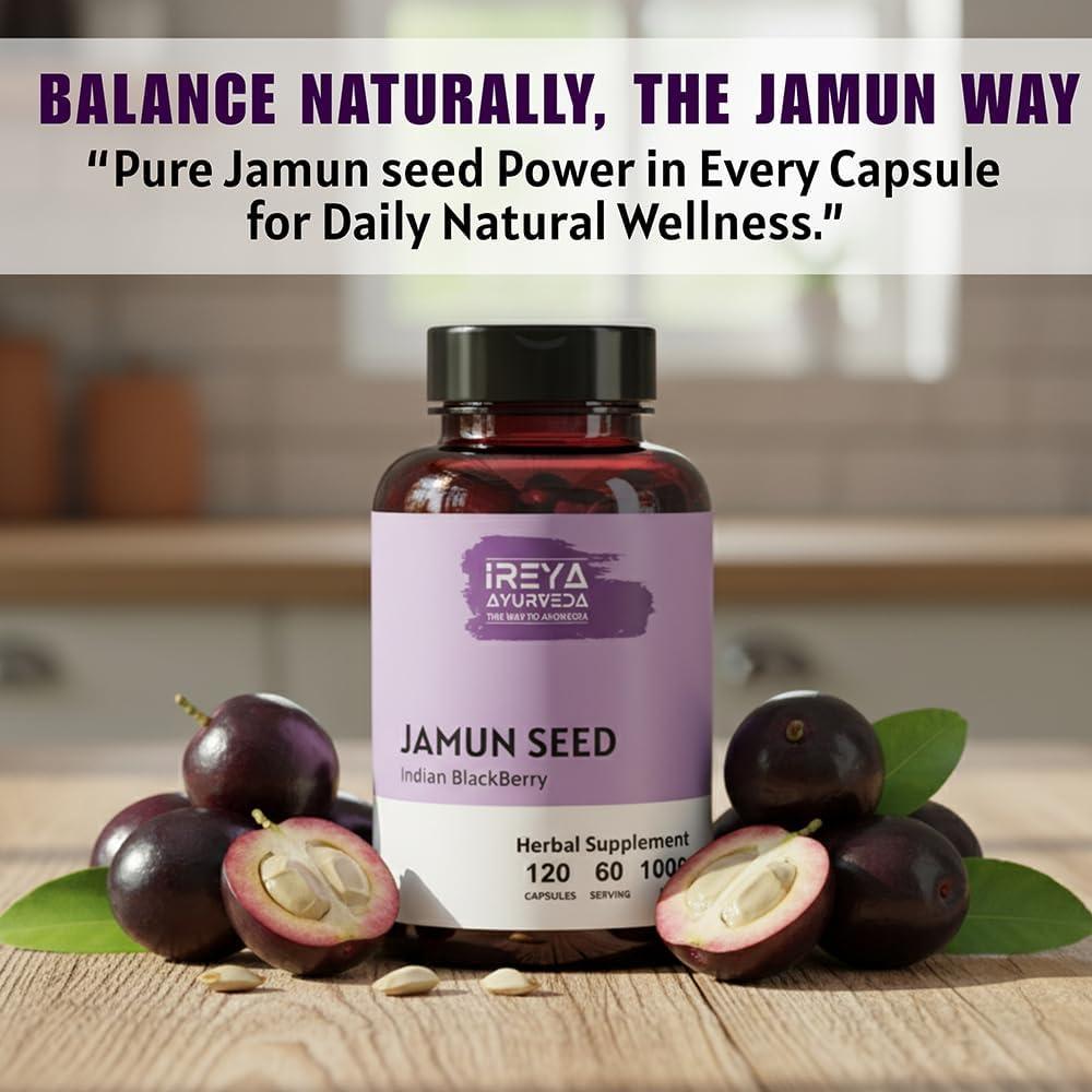Semillas de Jamun Orgánicas Ireya Ayurveda 1000mg 120 Cápsulas