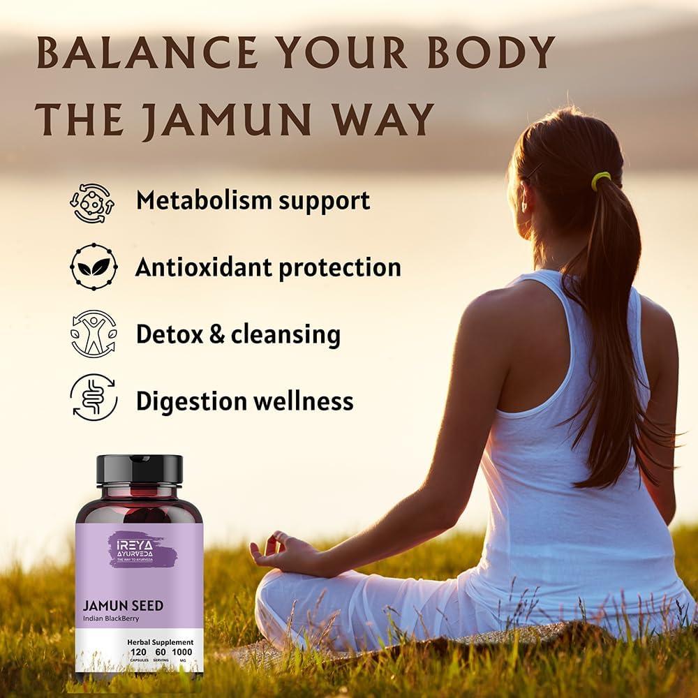 Semillas de Jamun Orgánicas Ireya Ayurveda 1000mg 120 Cápsulas