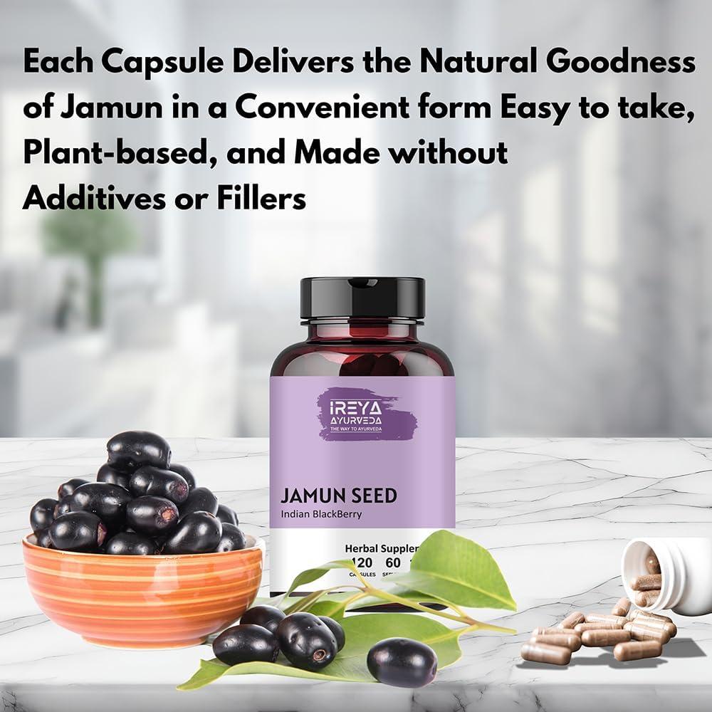 Semillas de Jamun Orgánicas Ireya Ayurveda 1000mg 120 Cápsulas