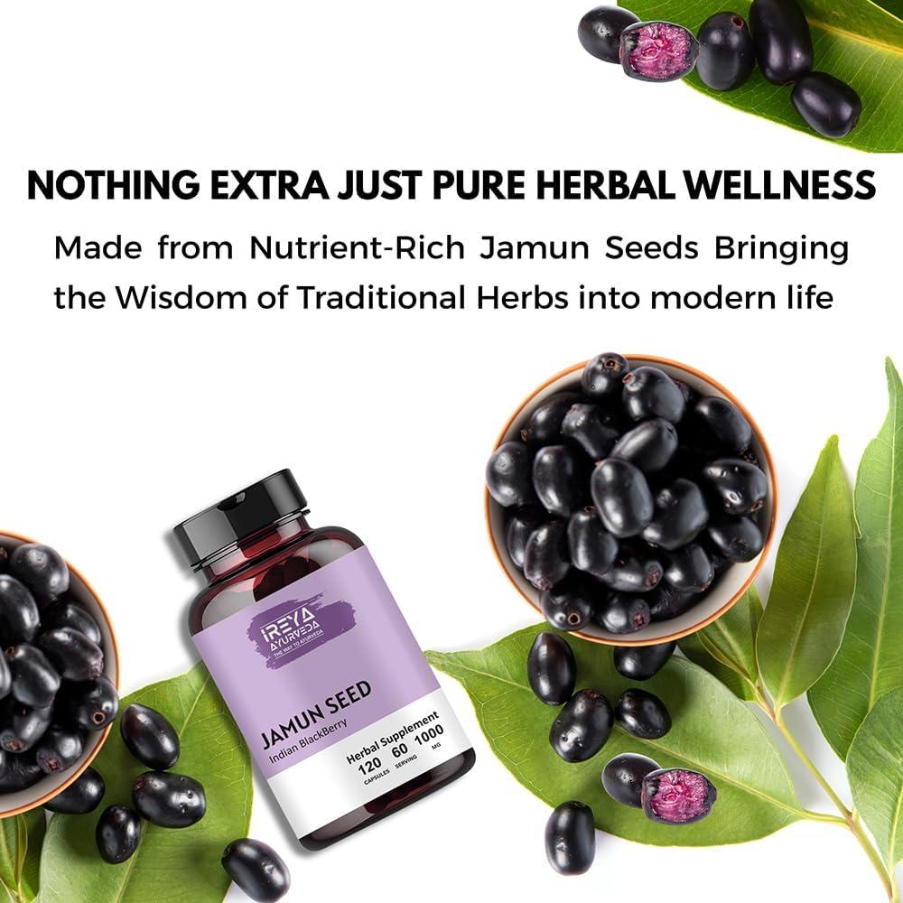Semillas de Jamun Orgánicas Ireya Ayurveda 1000mg 120 Cápsulas
