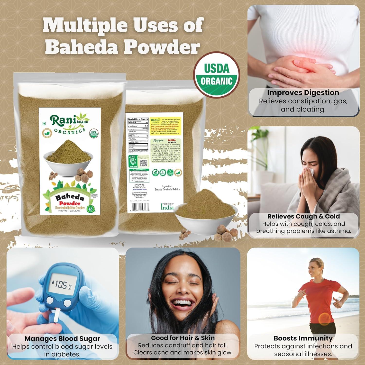 Polvo de Baheda Orgánico Rani 200g - Sin Gluten, Vegano, Kosher