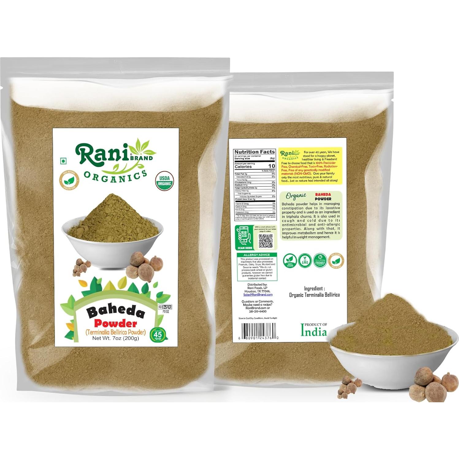 Polvo de Baheda Orgánico Rani 200g - Sin Gluten, Vegano, Kosher
