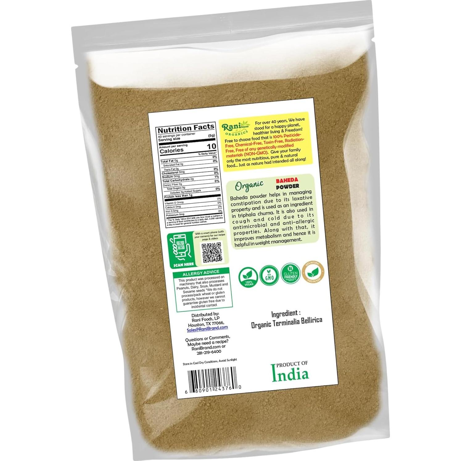 Polvo de Baheda Orgánico Rani 200g - Sin Gluten, Vegano, Kosher