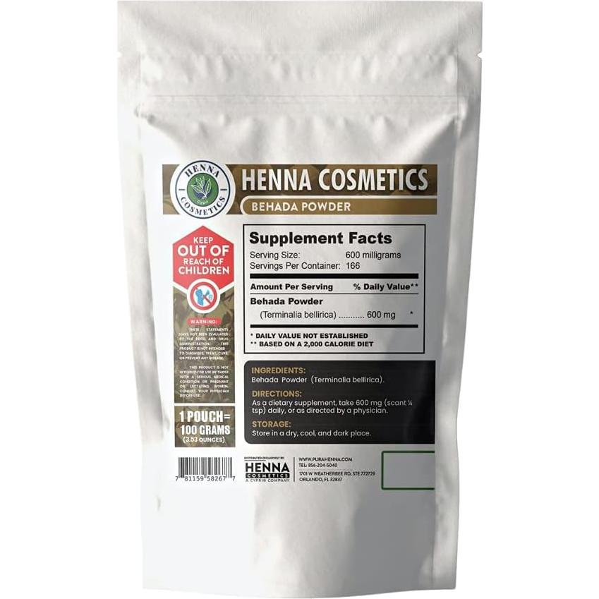 Polvo de Baheda 100% Natural Henna Cosmetics 100 Gramos
