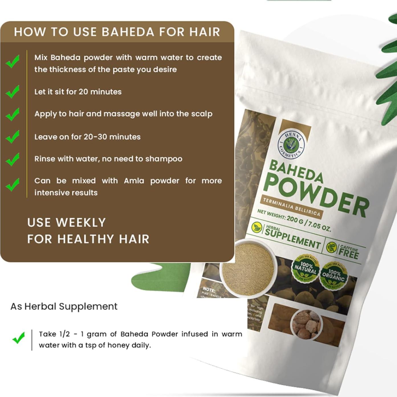 Polvo de Baheda 100% Natural Henna Cosmetics 100 Gramos