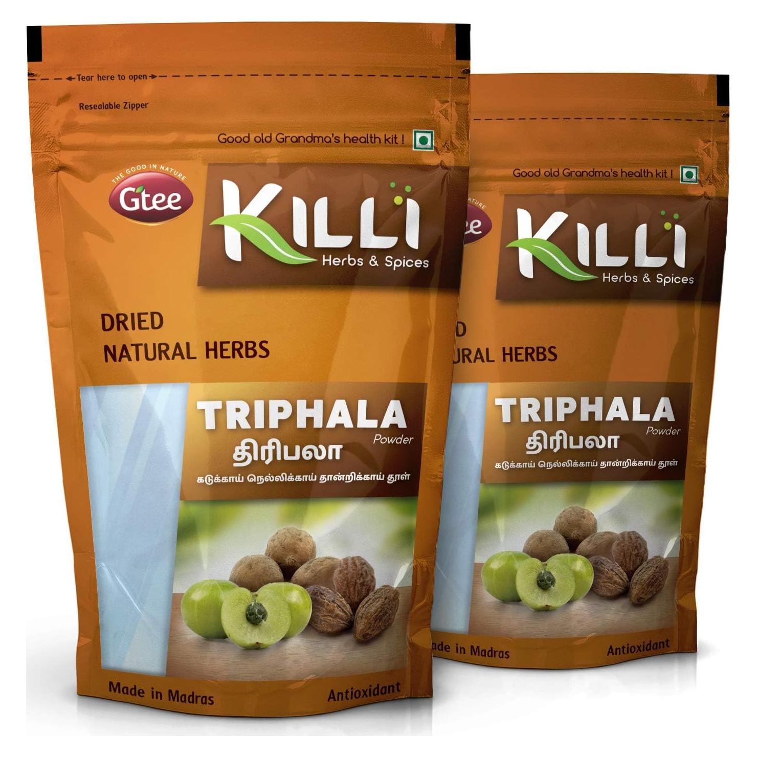 KILLI Polvo de Triphala 100g - Amla, Harad, Baheda - 2 Unidades