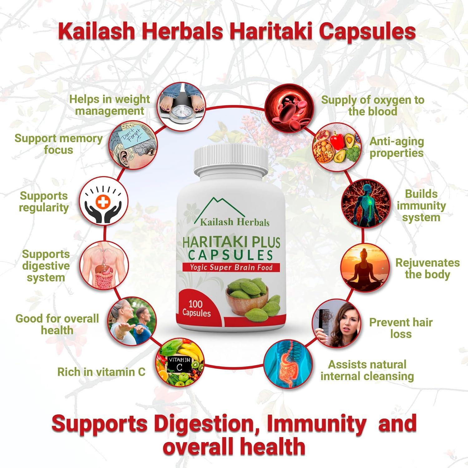 Cápsulas de Haritaki Orgánico Kailash Herbals - 100 Unidades - Mejora Digestión y Función Cerebral