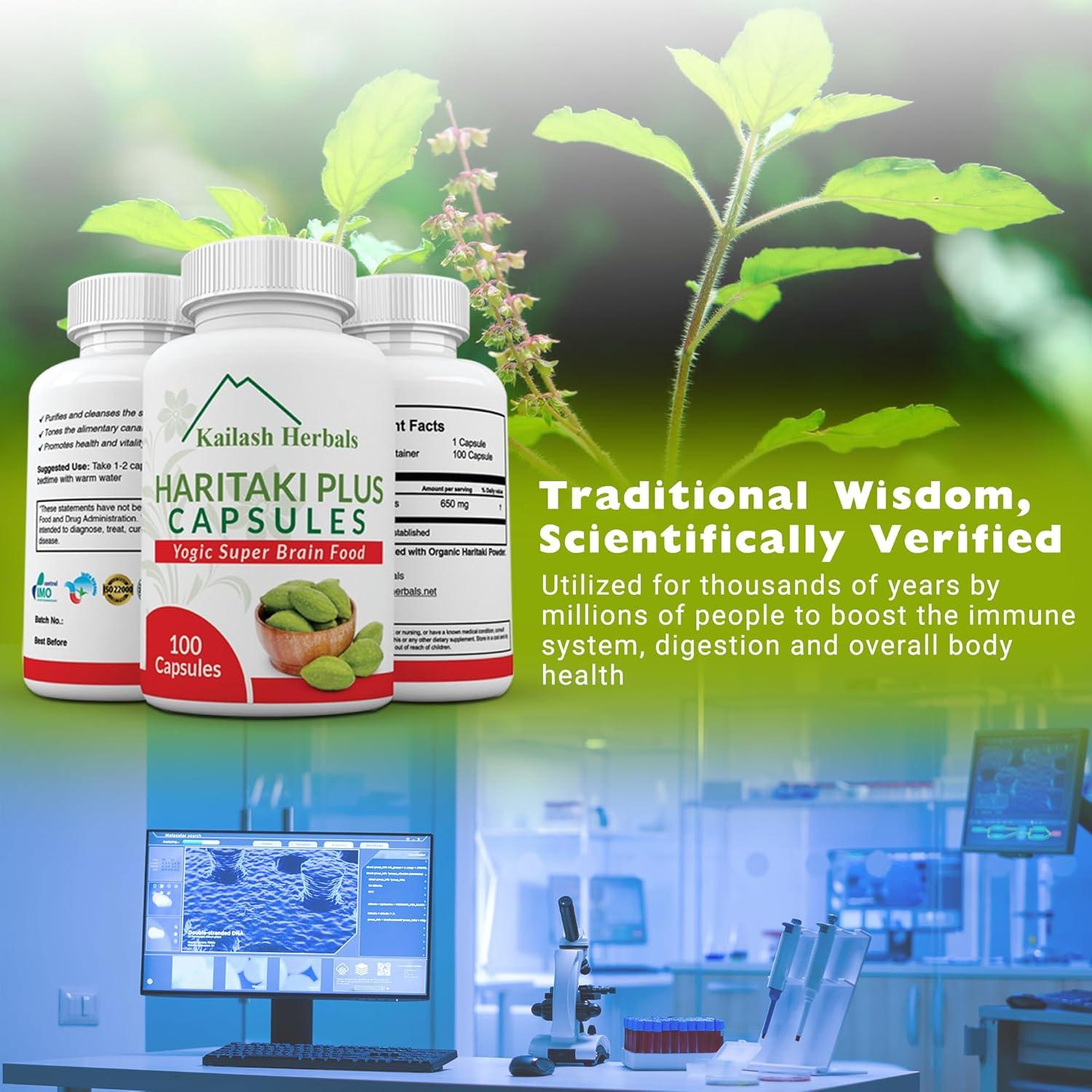 Cápsulas de Haritaki Orgánico Kailash Herbals - 100 Unidades - Mejora Digestión y Función Cerebral