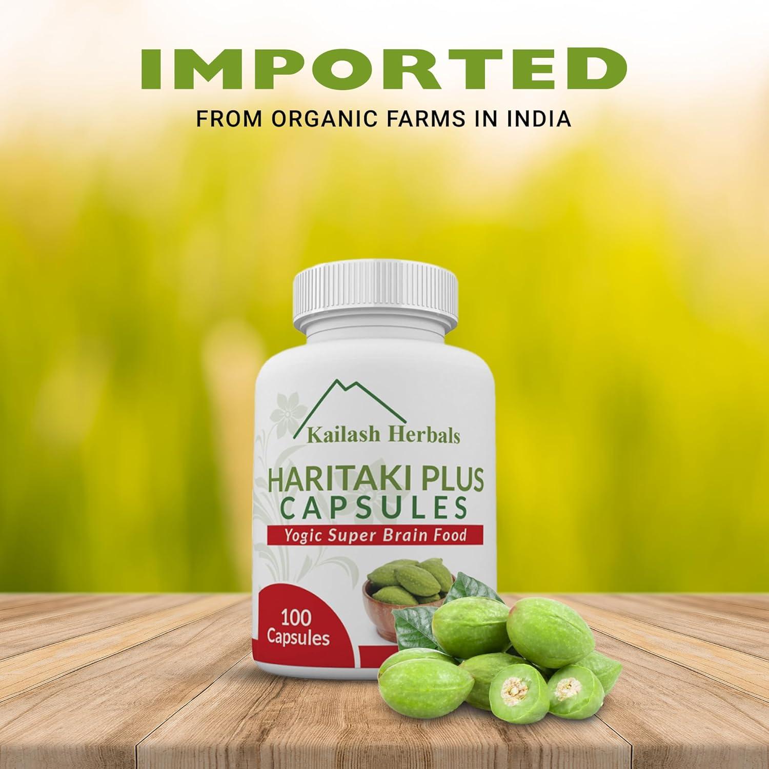 Cápsulas de Haritaki Orgánico Kailash Herbals - 100 Unidades - Mejora Digestión y Función Cerebral