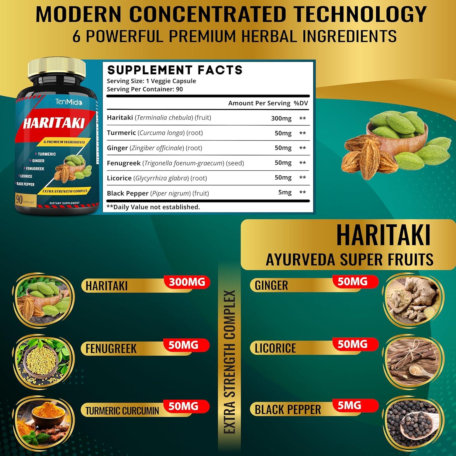 Suplemento Herbal Tenmido Cápsulas de Haritaki 90 Unidades