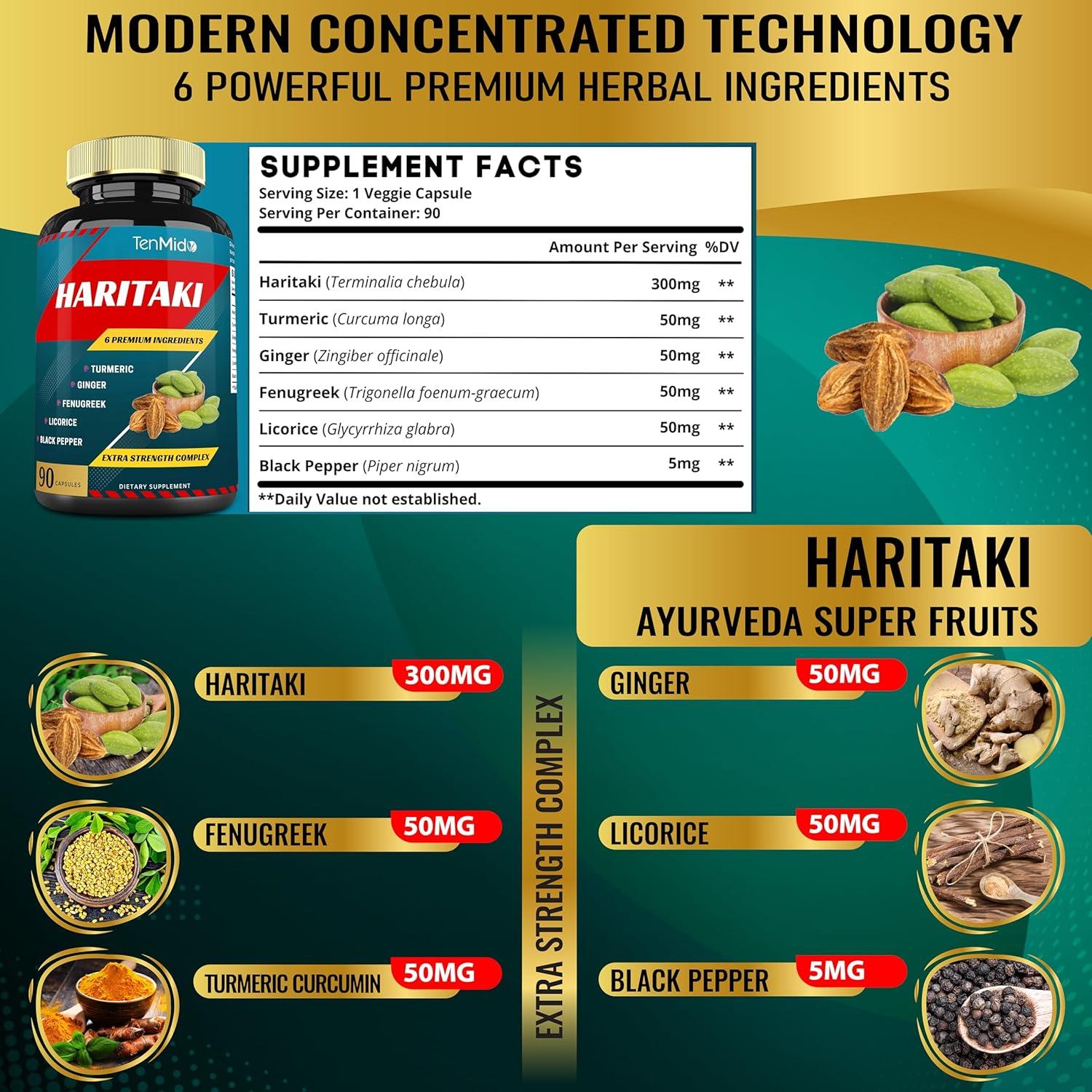 Suplemento Herbal Tenmido Cápsulas de Haritaki 90 Unidades