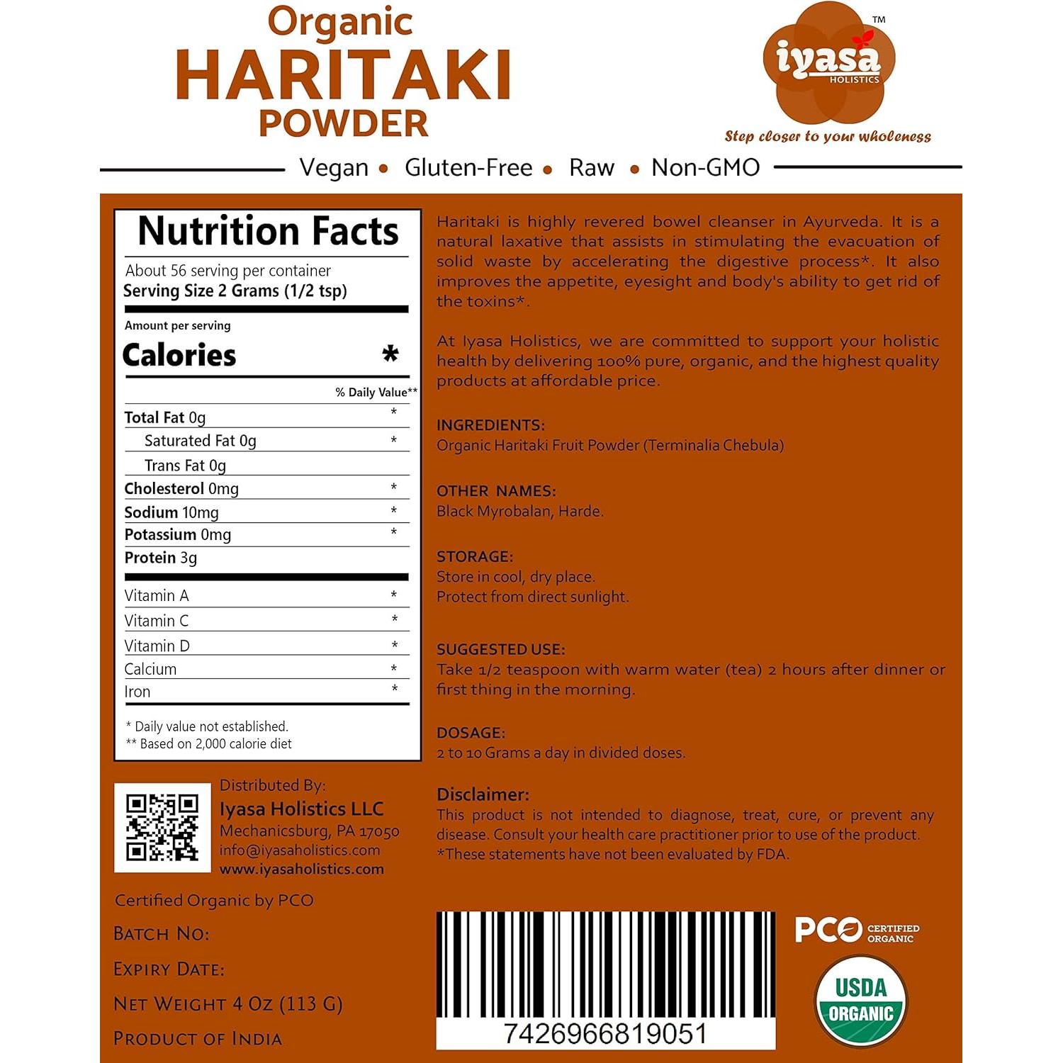 Polvo de Haritaki Orgánico Iyasa 113.4g - Superalimento Digestivo