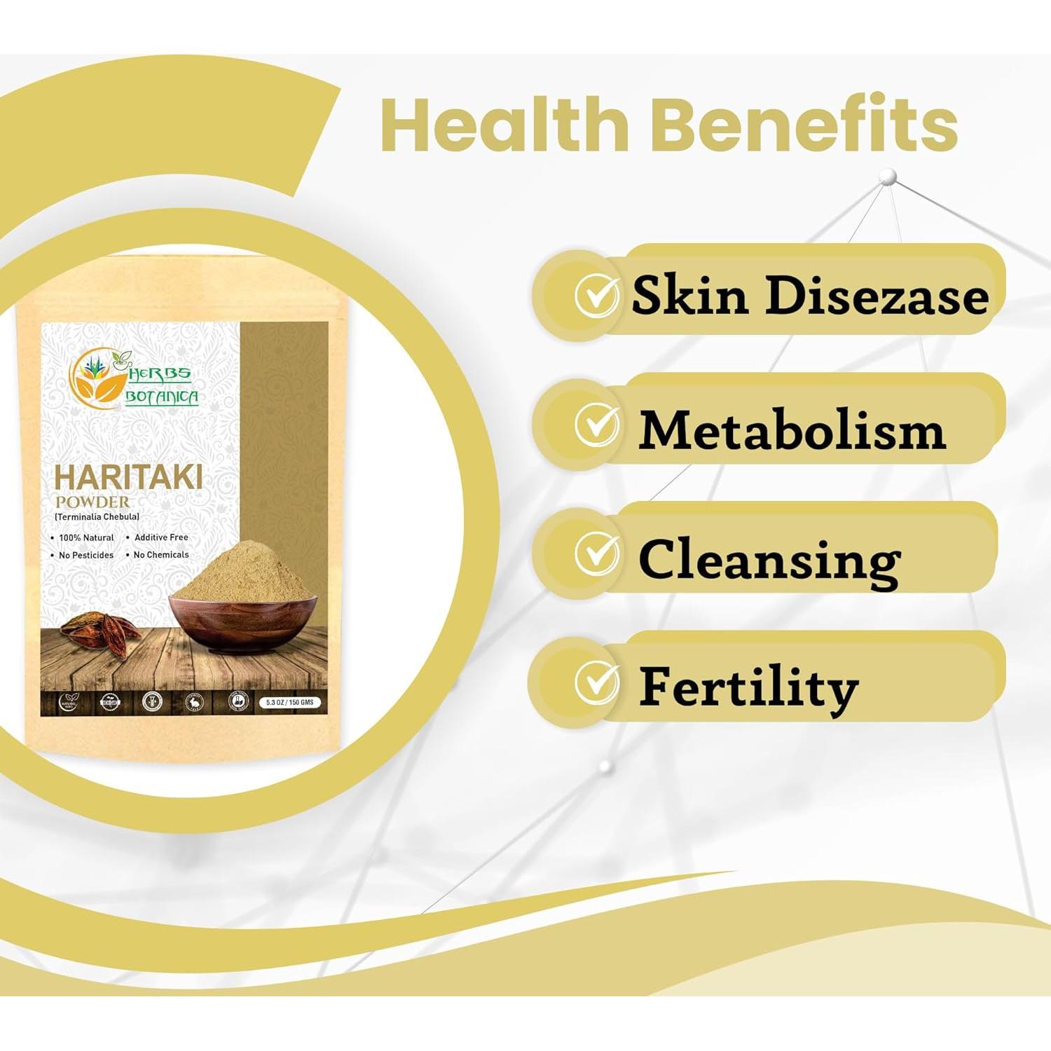 Polvo de Haritaki 100% Puro Herbs Botanica 150 g - Uso Herbal y Belleza