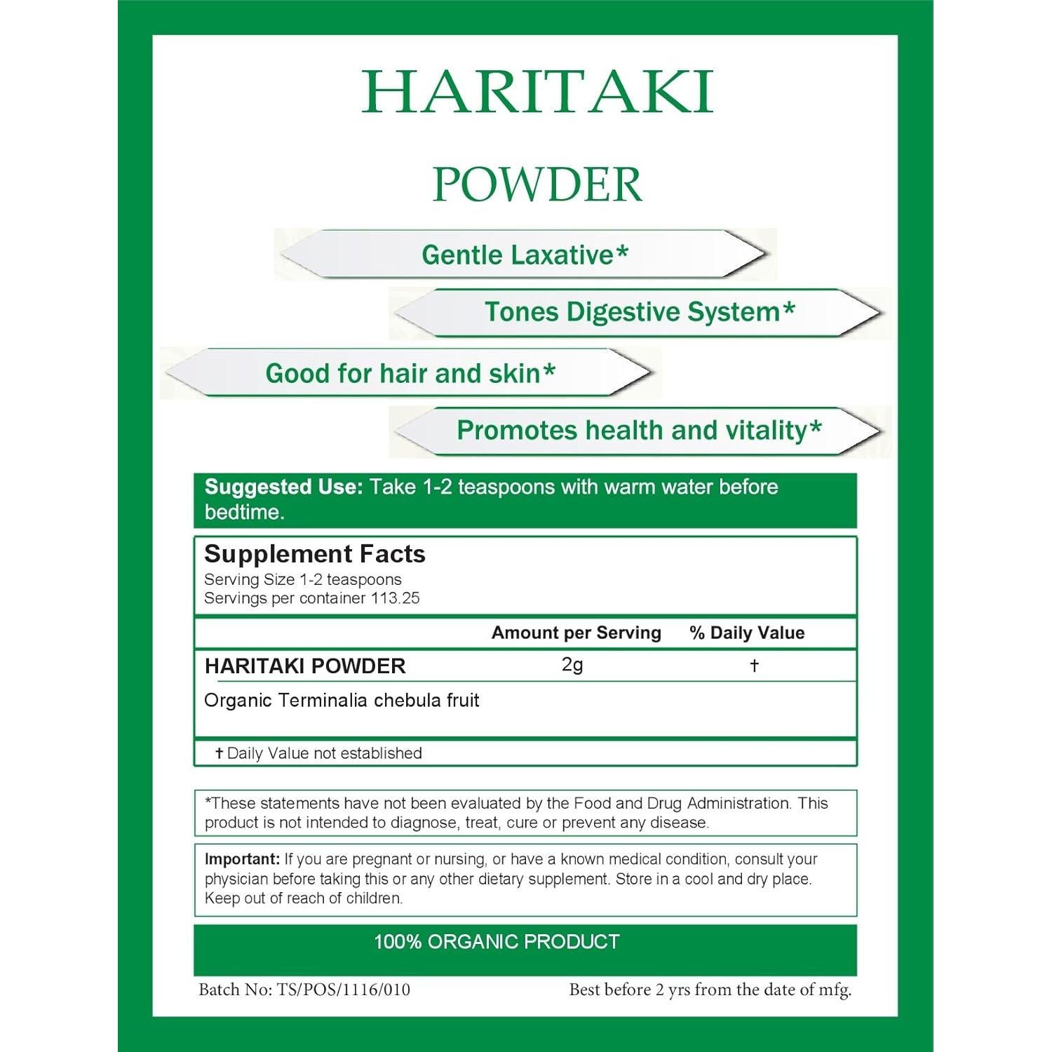 Polvo de Haritaki Orgánico Kailash Herbals 226g - Desintoxicación y Vitalidad