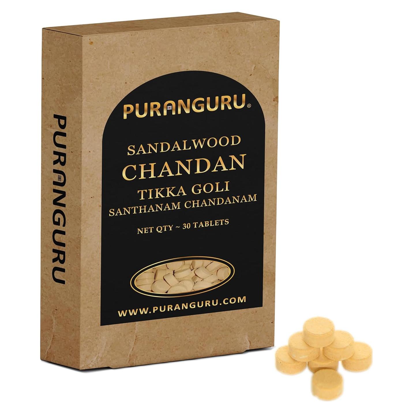 Chandan Tikka Goli 30 Tabletas PuranGuru Polvo de Sándalo