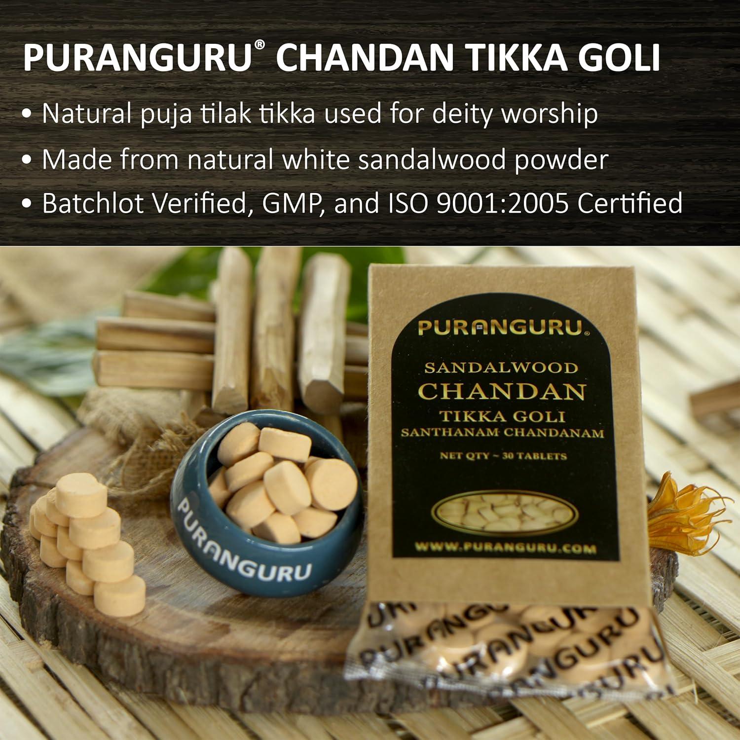 Chandan Tikka Goli 30 Tabletas PuranGuru Polvo de Sándalo