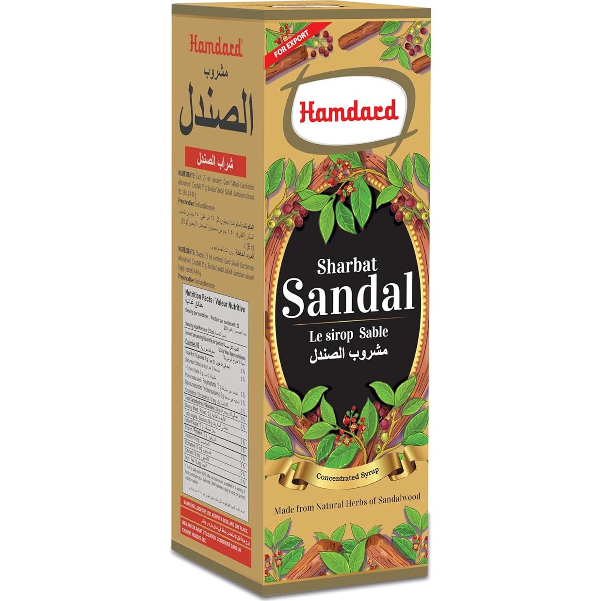 Hamdard Sharbat de Sándalo Natural 500 ml - Bebida Refrescante