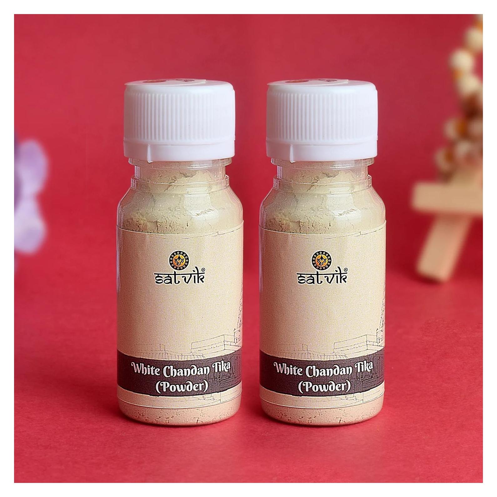 Polvo de Tikka de Chandan Blanco Satvik - 50 Gramos (2 Pcs)