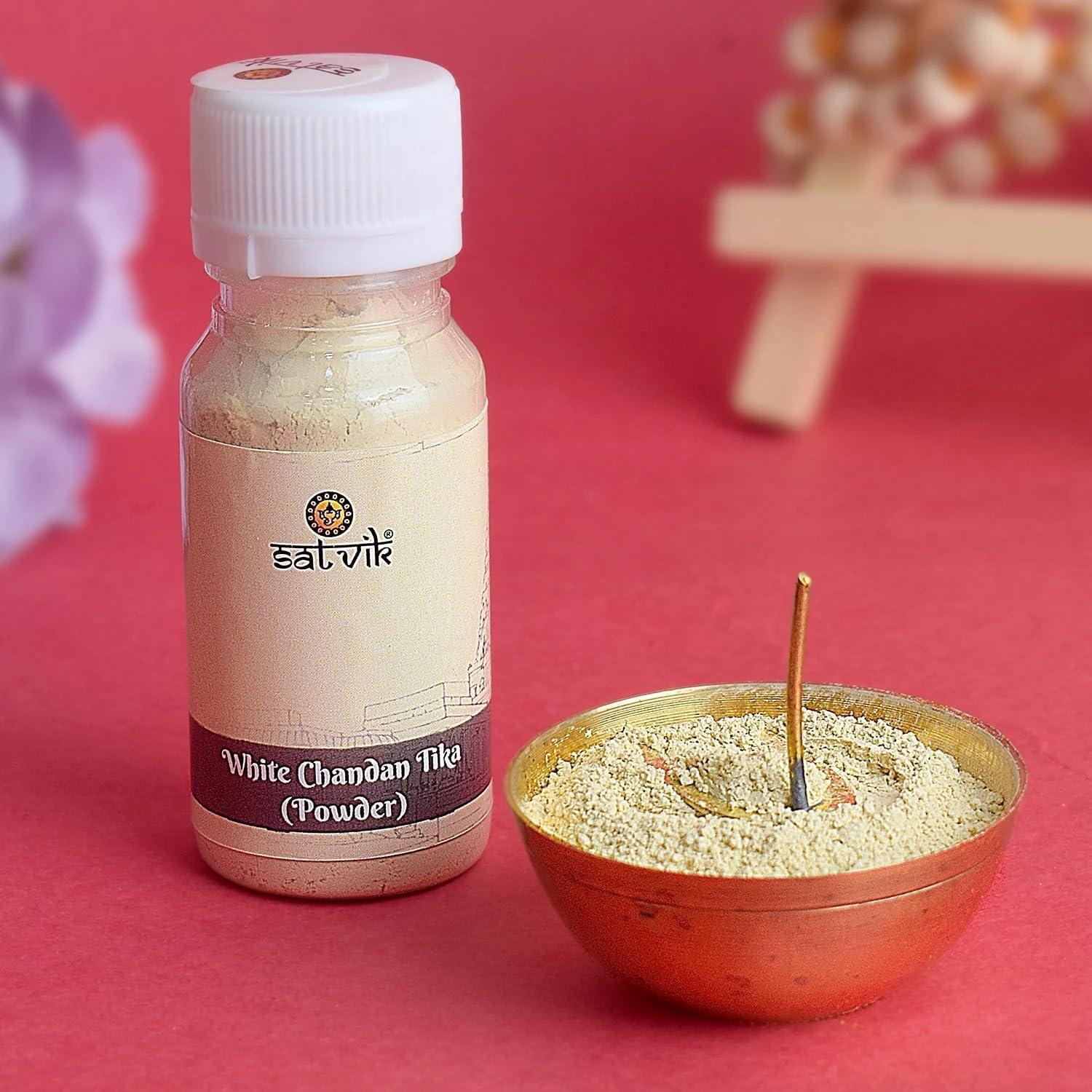 Polvo de Tikka de Chandan Blanco Satvik - 50 Gramos (2 Pcs)