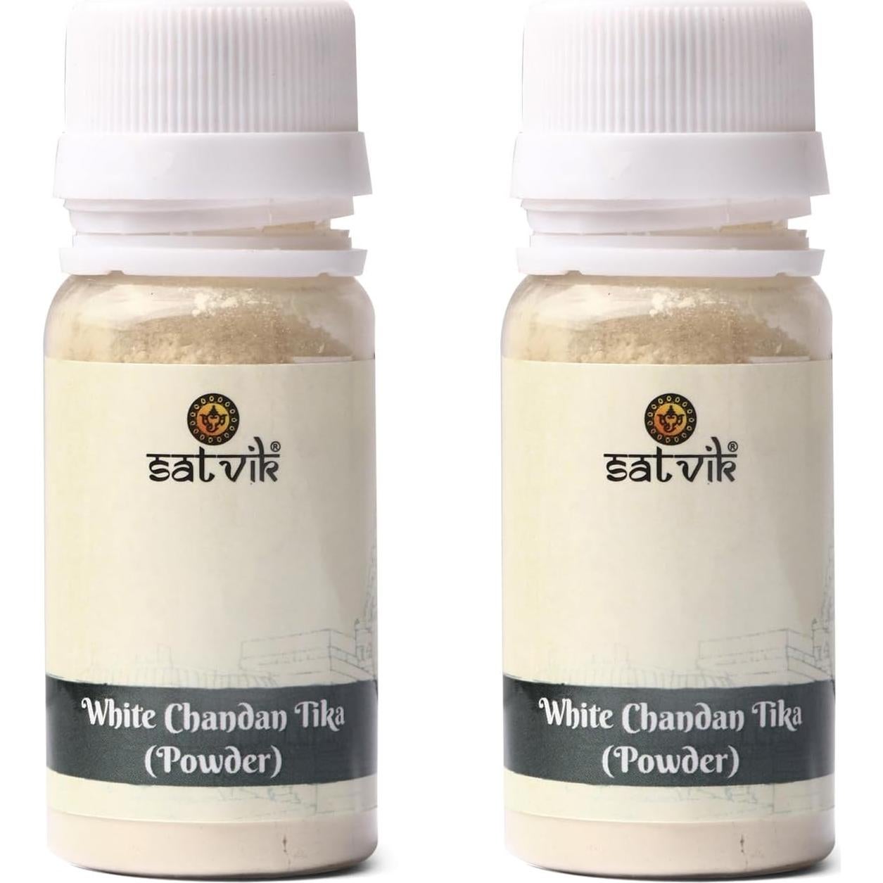 Polvo de Tikka de Chandan Blanco Satvik - 50 Gramos (2 Pcs)