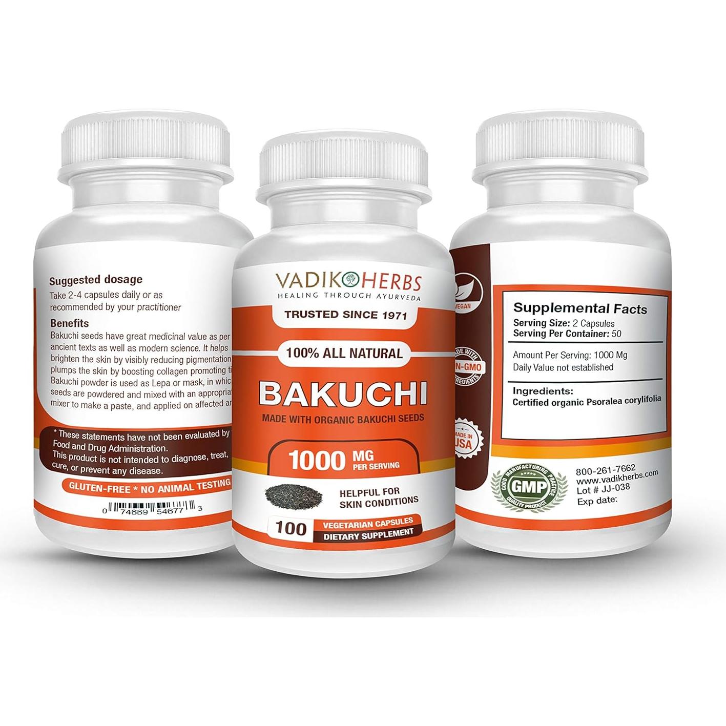 Vadik Herbs Bakuchi Orgánico 100 Vegicaps - Salud Piel y Huesos
