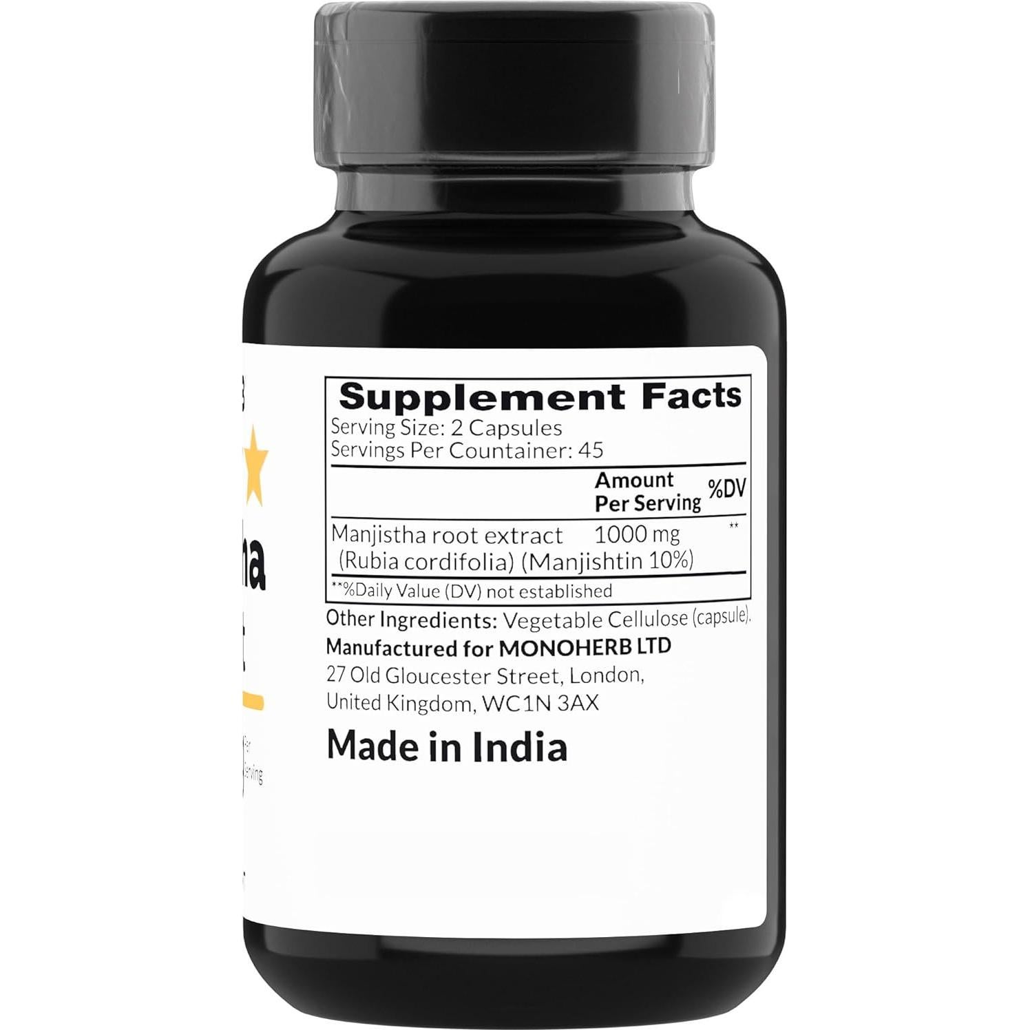 Manjistha 1000 mg - 90 Cápsulas Vegetarianas - Extracto Puro