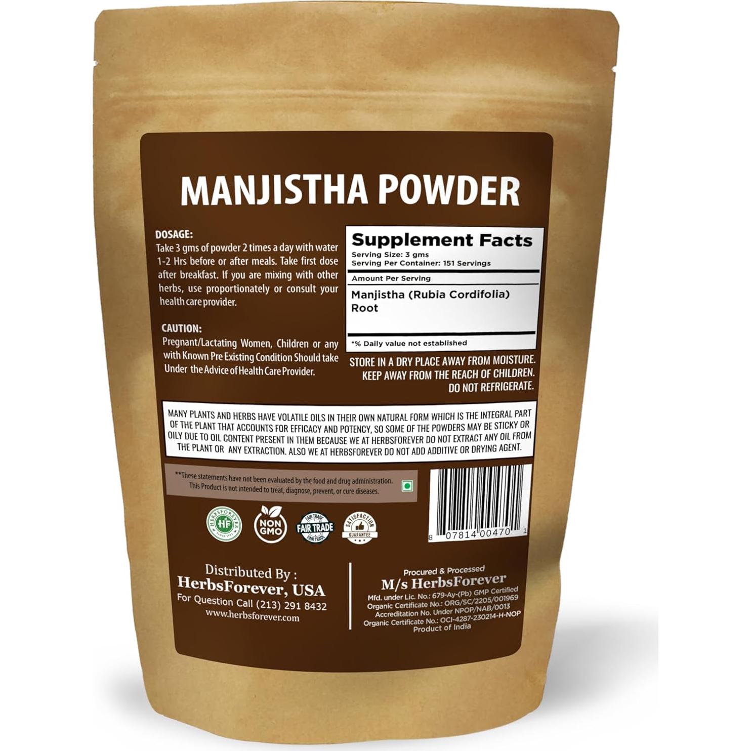 Polvo de Manjistha HerbsForever 454g | Rubia Cordifolia Natural