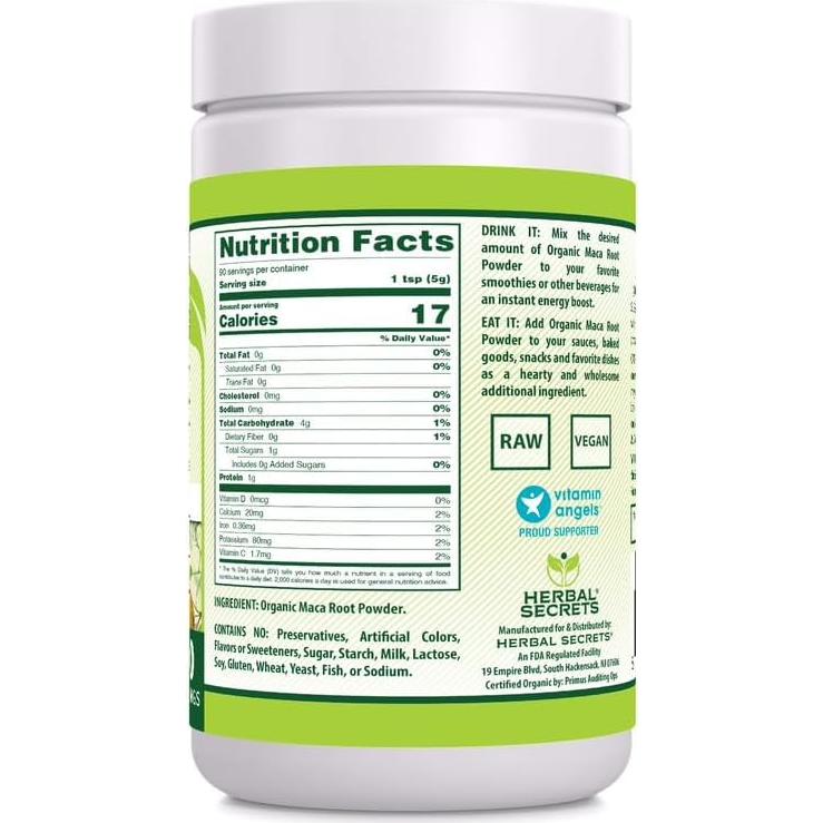 Suplemento de Polvo de Maca Orgánica Herbal Secrets 453 g