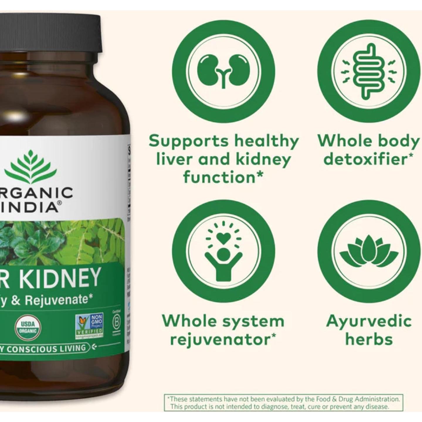 Suplemento Herbal Organic India Hígado Riñón 180 Cápsulas