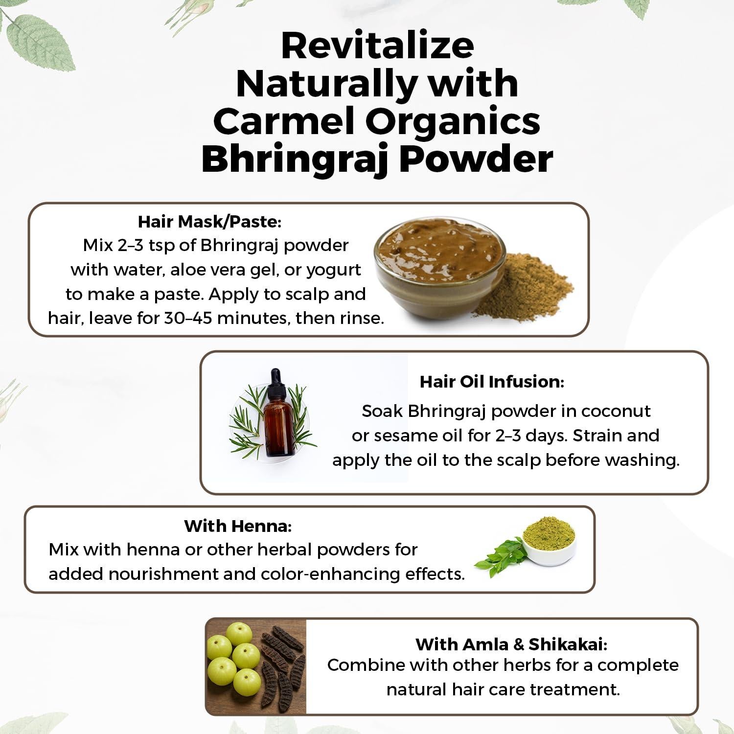 Polvo de Bhringraj 227g CARMEL ORGANICS - Cuidado Natural Cabello