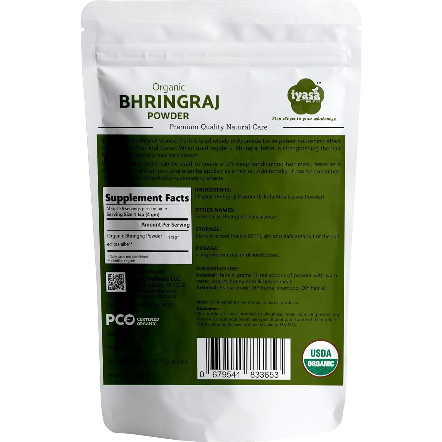 Polvo de Bhringraj Orgánico Iyasa Holistics 227g - Cuidado del Cabello