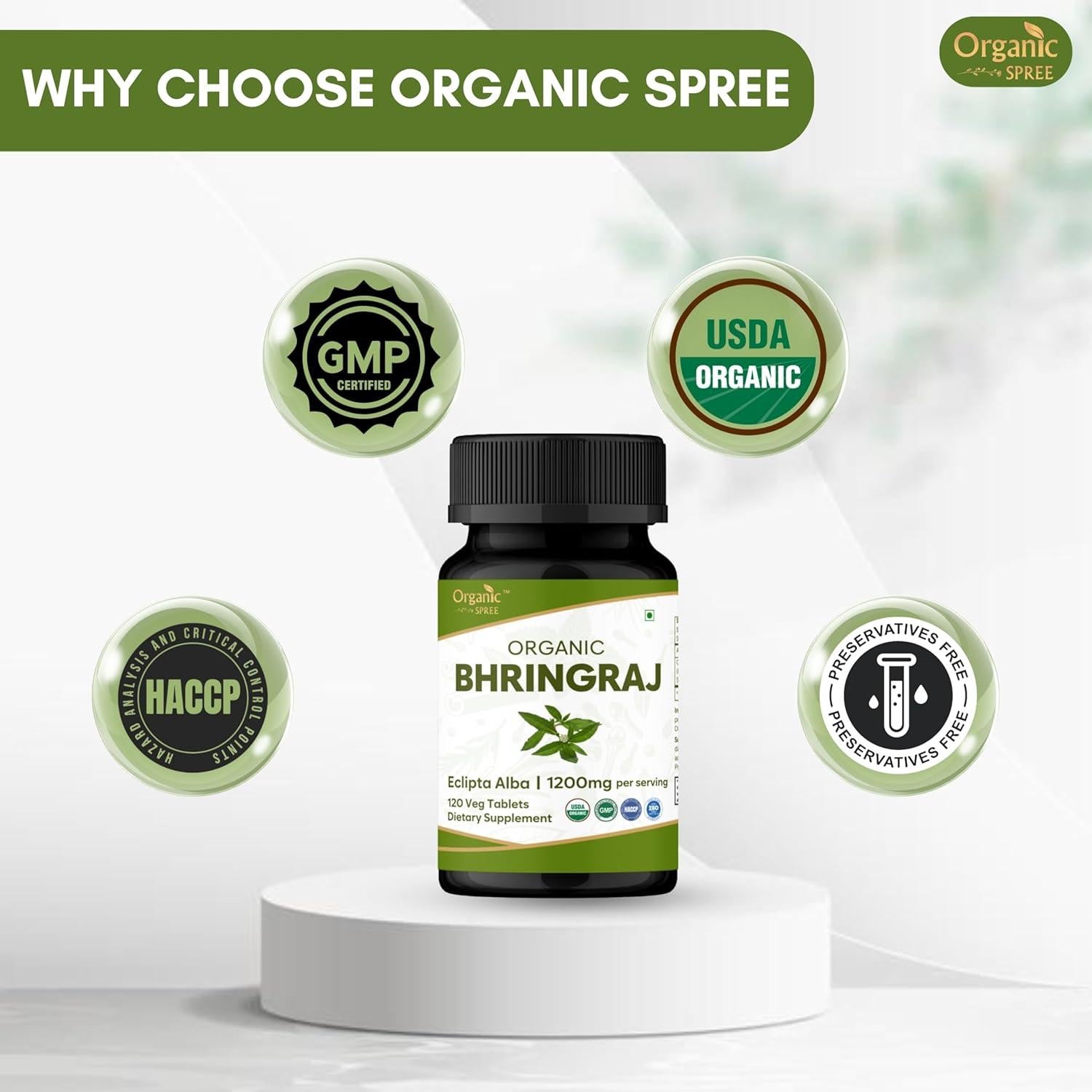 Tabletas Bhringraj Orgánicas 120g | Organic Spree | Cuidado Capilar
