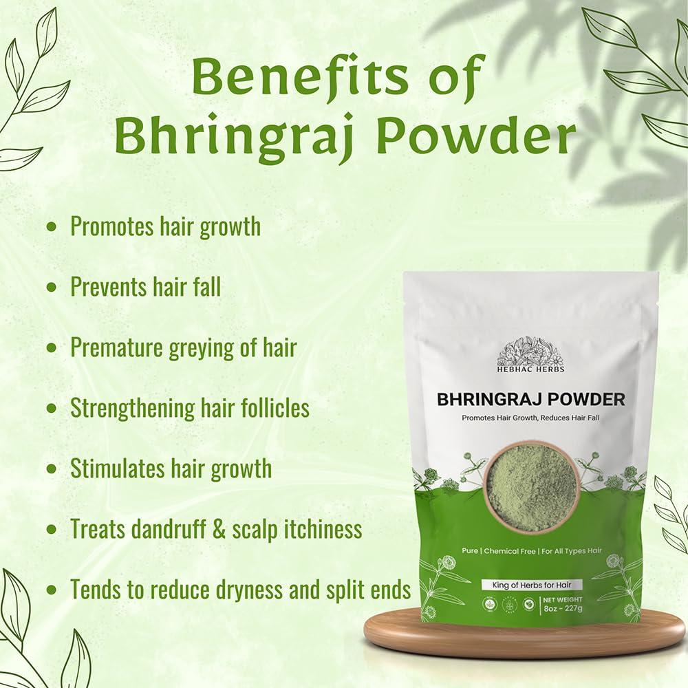 Polvo de Bhringraj 227g - Hebhac Herbs para Crecimiento del Cabello