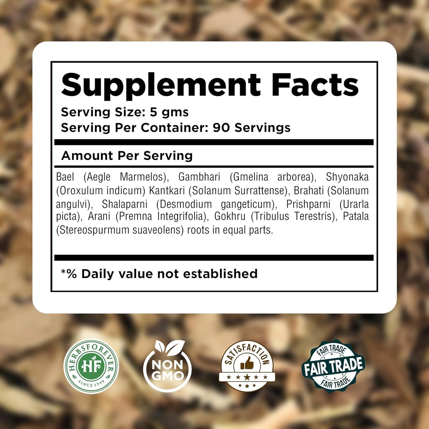 Polvo Ayurvédico Dashmula Kwath Herbsforever 454g - Salud Nerviosa y Articulaciones