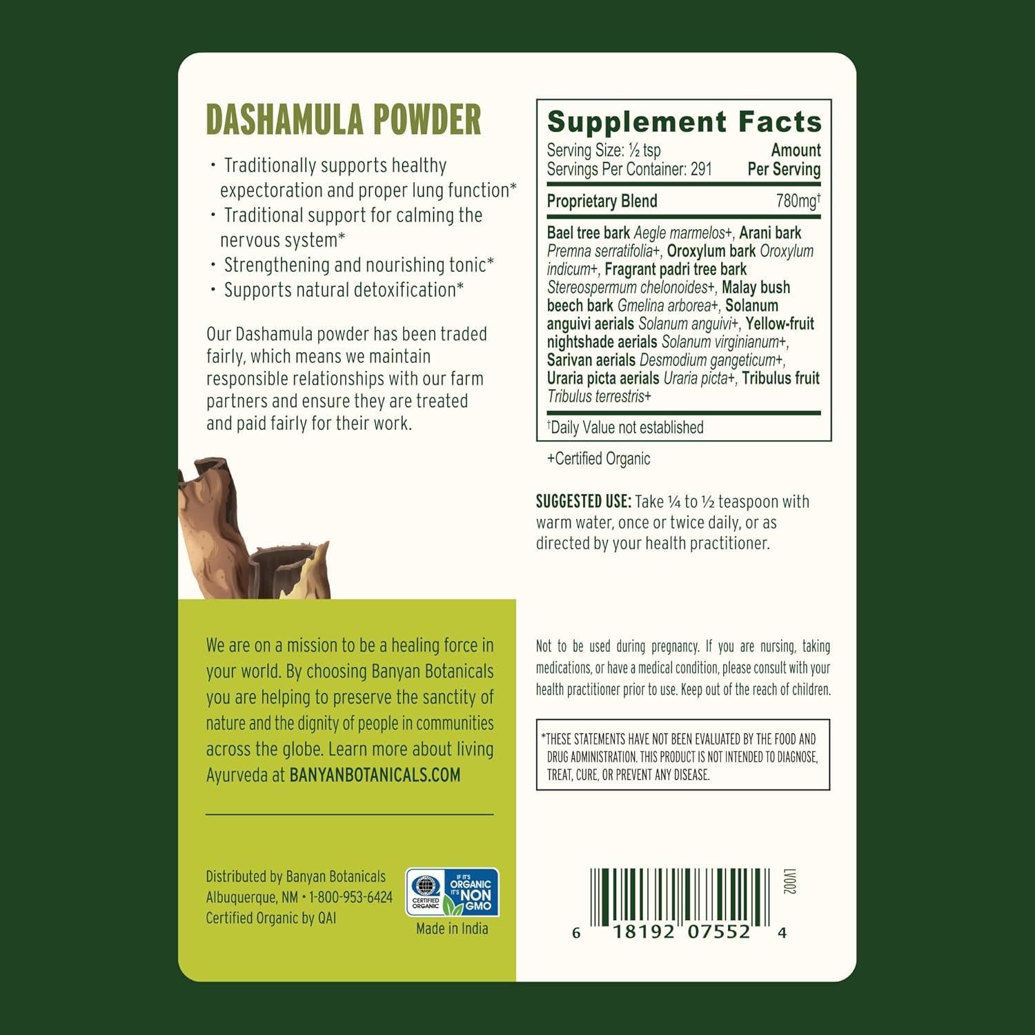 Suplemento Ayurvédico Dashamula Banyan Botanicals 227g Orgánico
