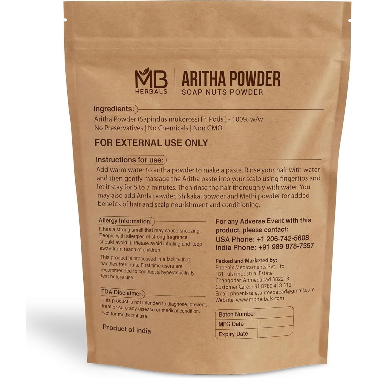 Polvo de Aritha 227g MB Herbals - Natural y Puro