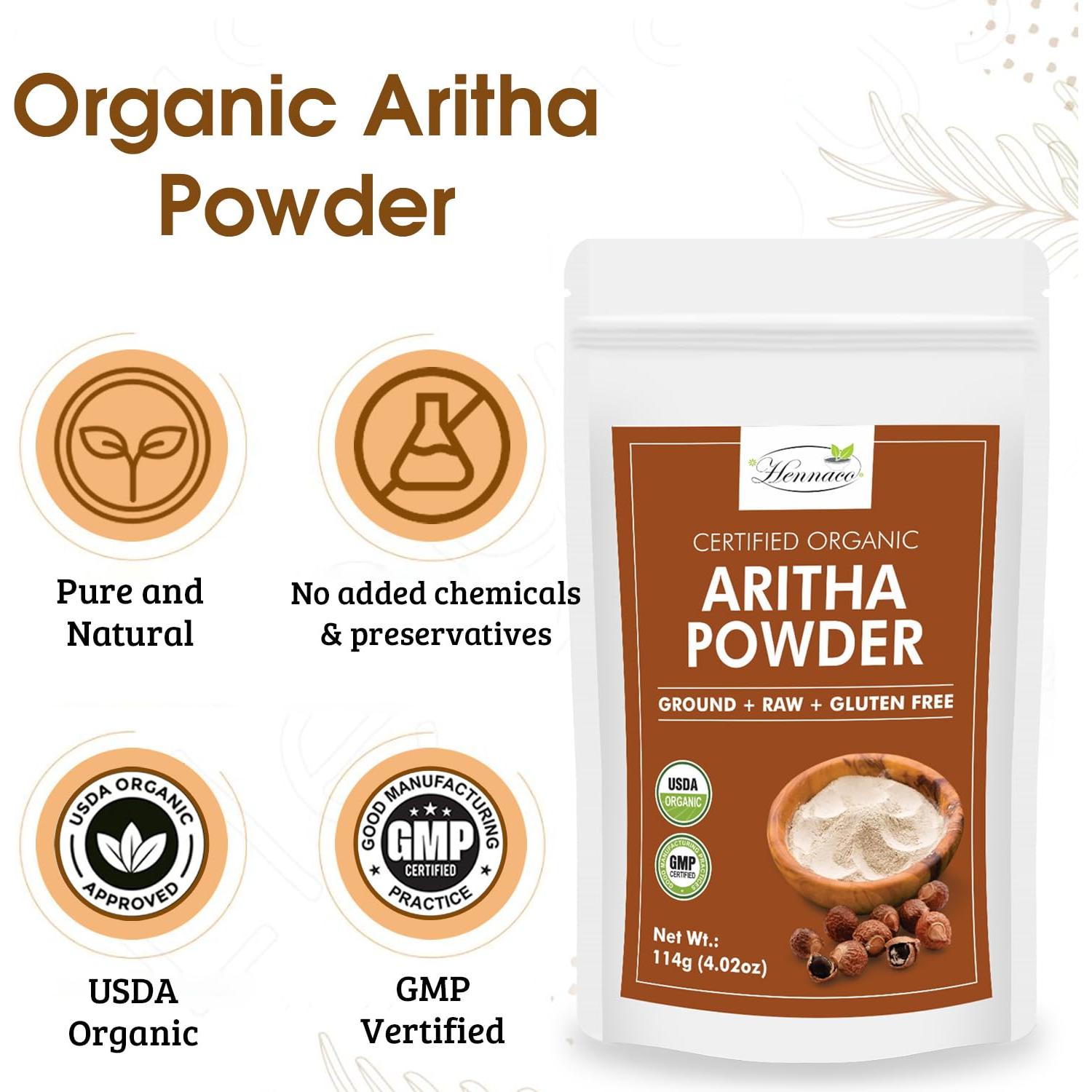 Polvo de Aritha Orgánico Hennaco 113.4g - Jabón Natural para Cabello y Piel