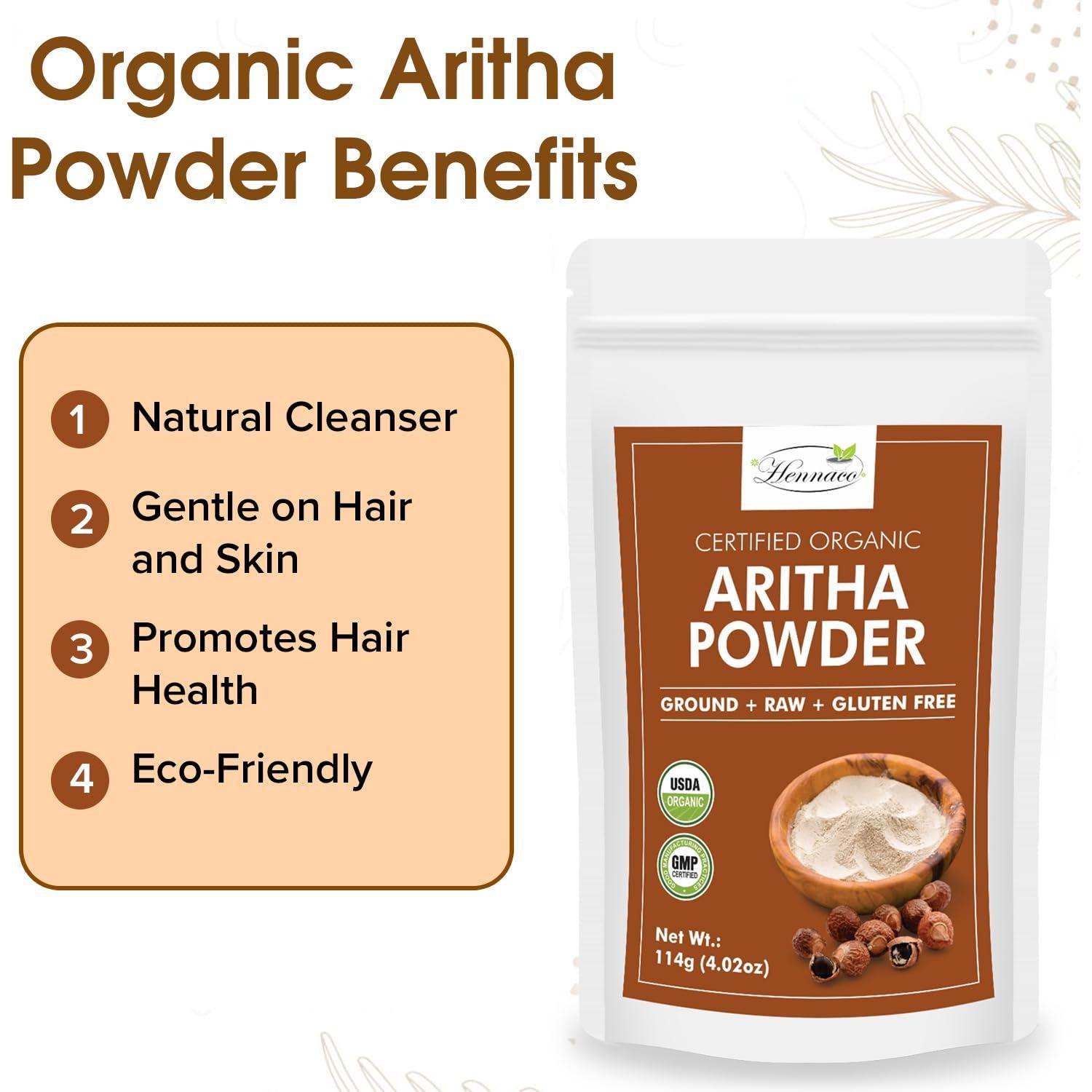 Polvo de Aritha Orgánico Hennaco 113.4g - Jabón Natural para Cabello y Piel