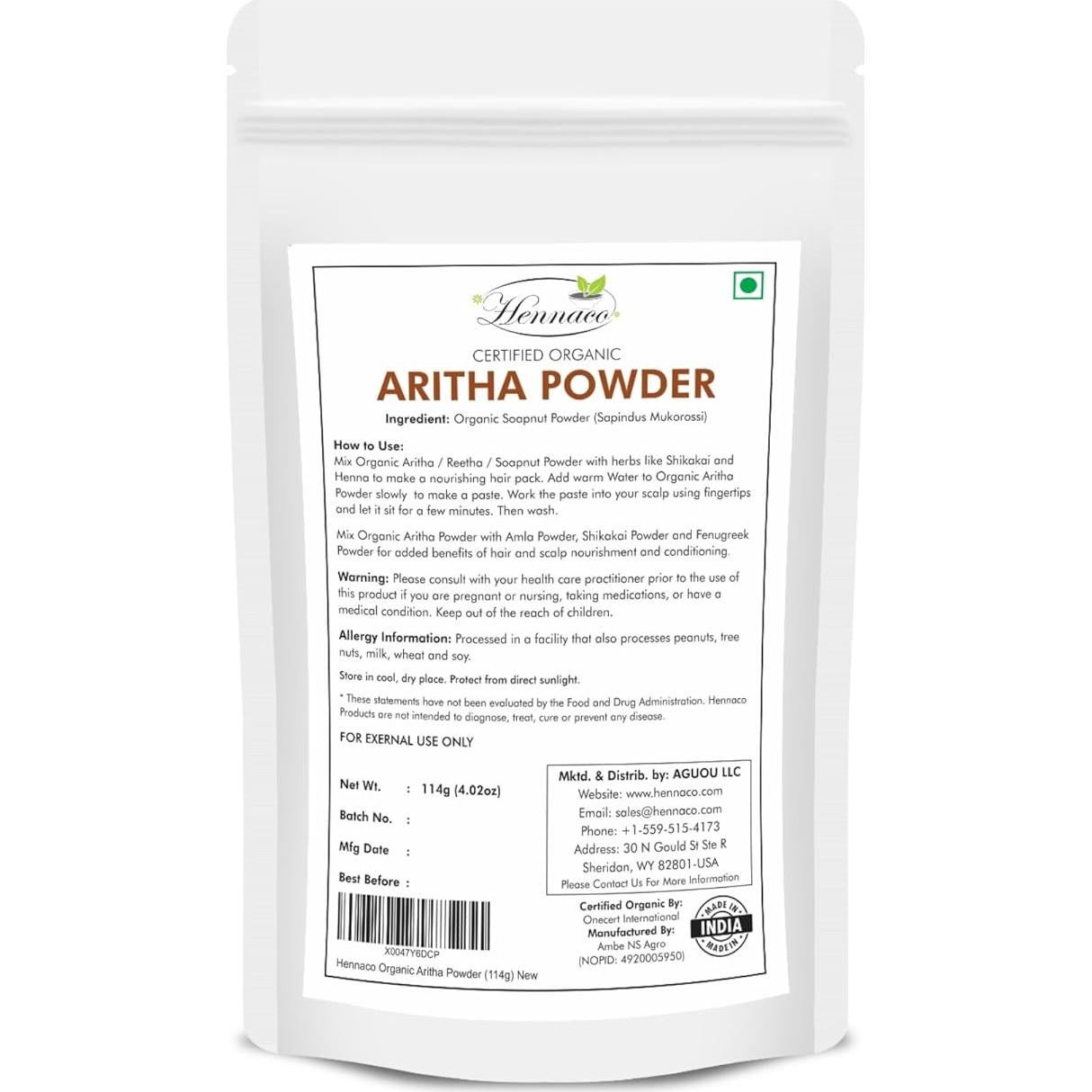 Polvo de Aritha Orgánico Hennaco 113.4g - Jabón Natural para Cabello y Piel