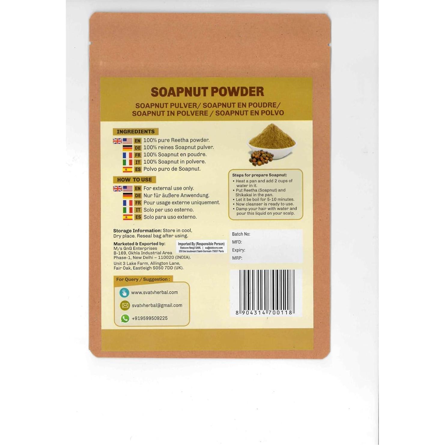 Polvo de Nuez de Jabón SVATV 227g | Champú Natural Ayurvédico