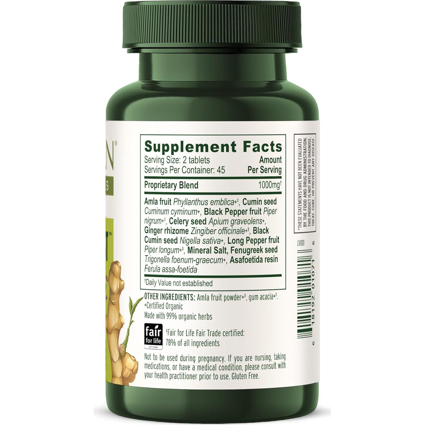 Suplemento Digestivo Orgánico Banyan Botanicals Vata Digest 90 Tabletas