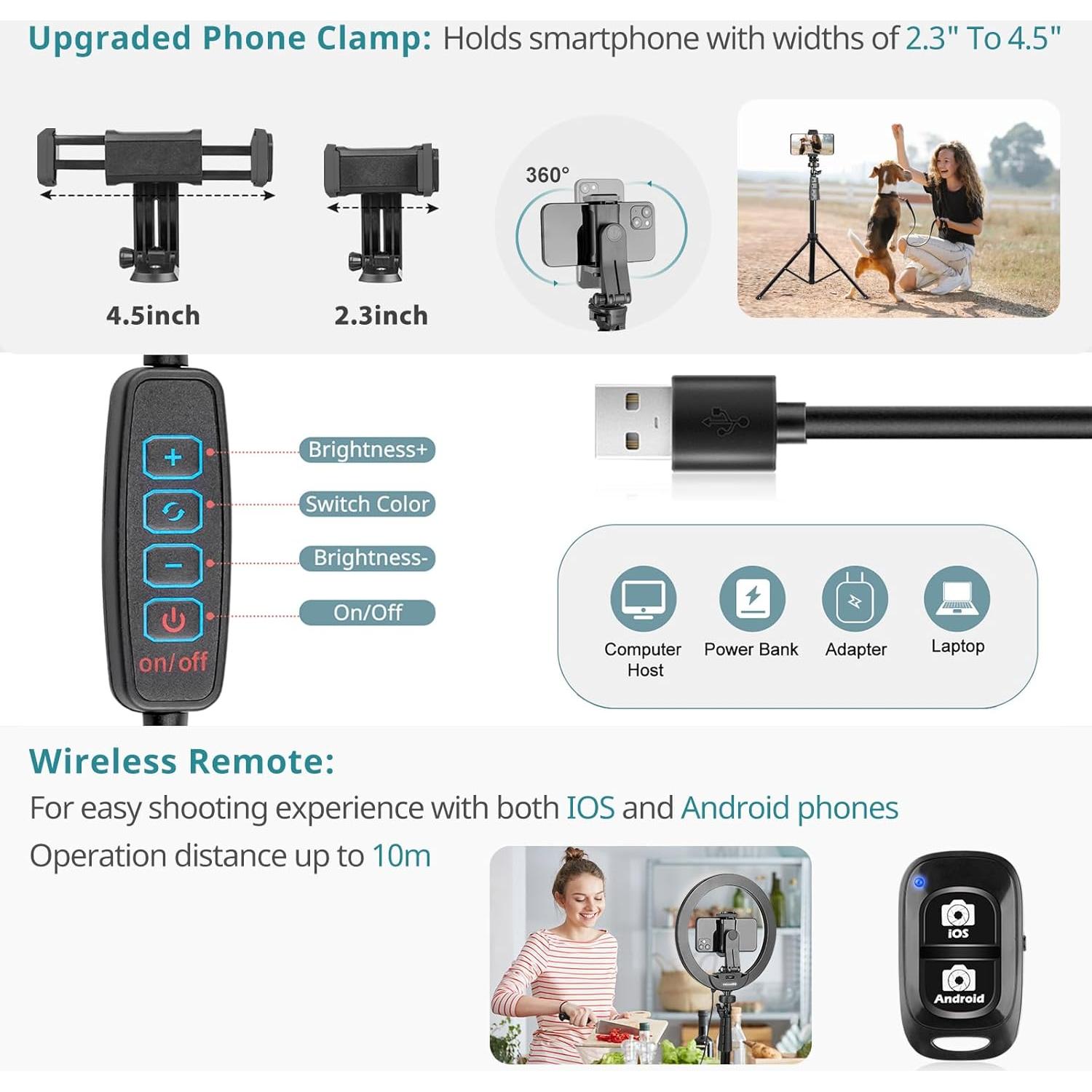 Eicaus 12" Ring Light with Tripod Stand and Phone Holder,Selfie LED Lighting with 62" Phone and Stand,Circle Ringlight for Photography,TIK Tok and YouTube,Compatible with iPhone, Android and Cameras