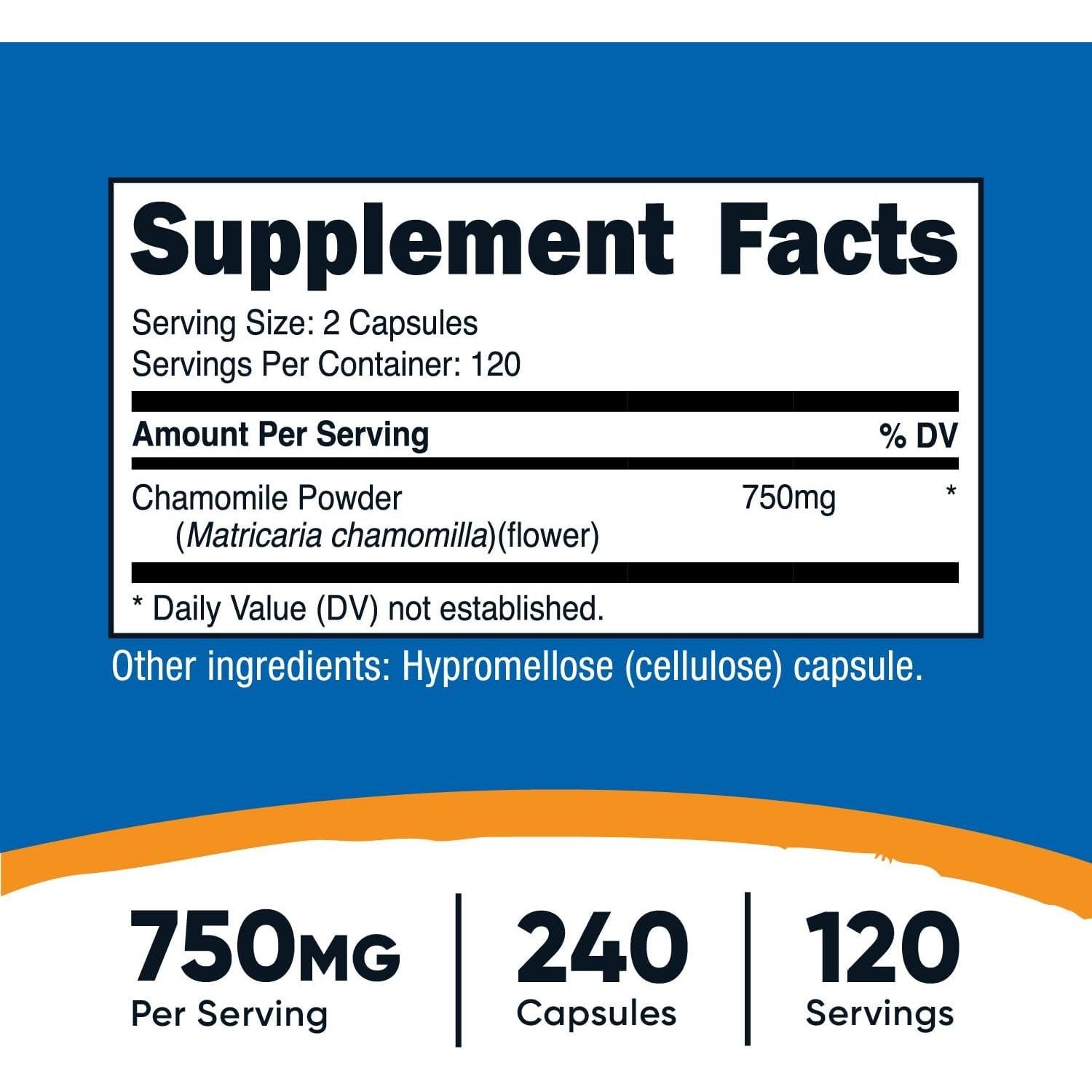 Cápsulas de Manzanilla Nutricost 750mg - 240 Veggie
