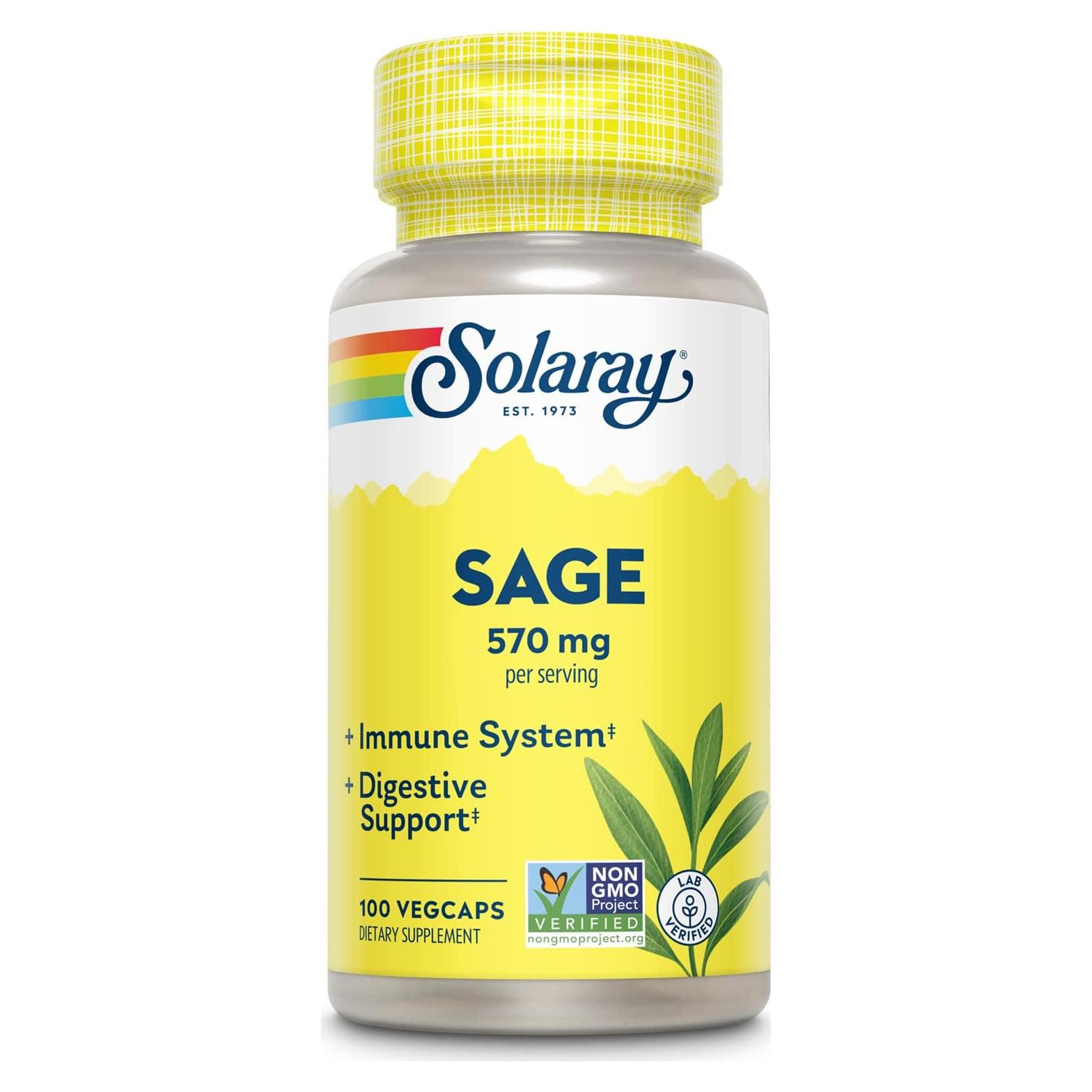 Hoja de Salvia Solaray 570mg - 100 VegCaps, Apoyo Inmunológico